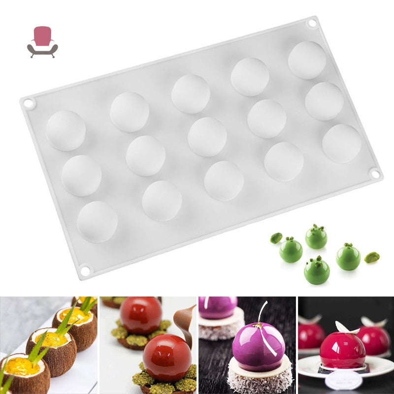 Silicone mould tray sphere 15 cup, mousse pudding, 3cm, 2.5cm deep