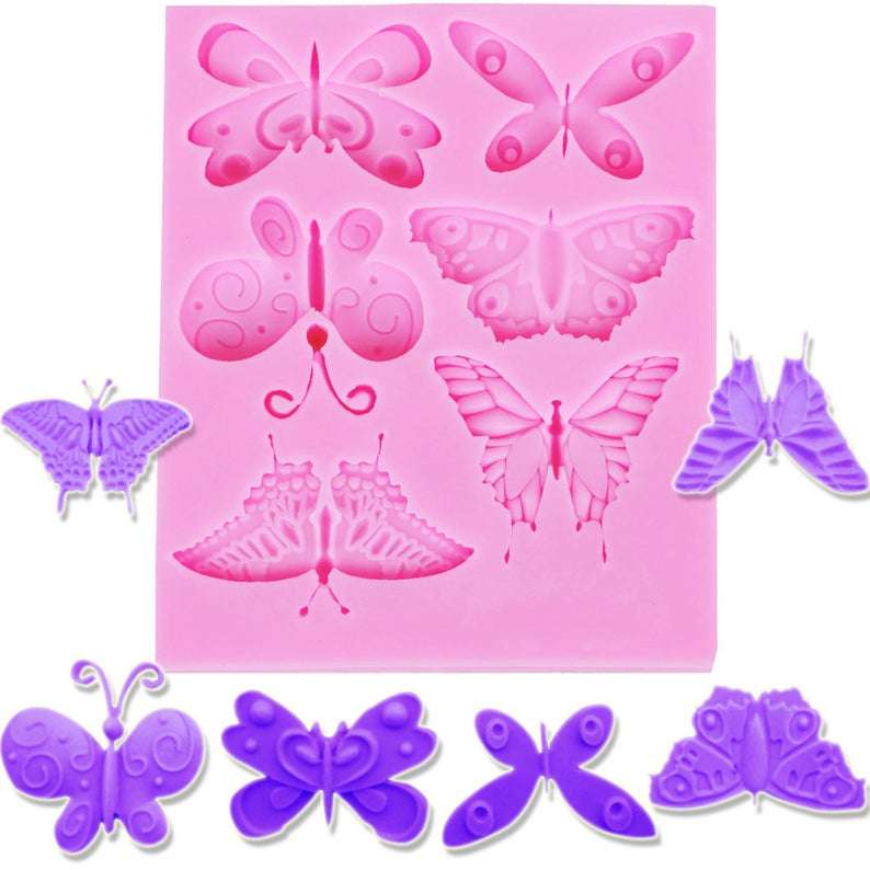 Silicone fondant mould. Butterflies, size of mould 11x9cm, red butterfly 4.2x3cm