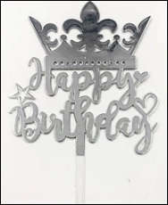 Nr208 Acrylic cake topper silver Happy birthday crown