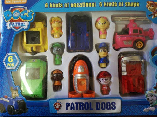 Paw patrol figurines with cars, size of yellow car 7x4cm, dog 4cm