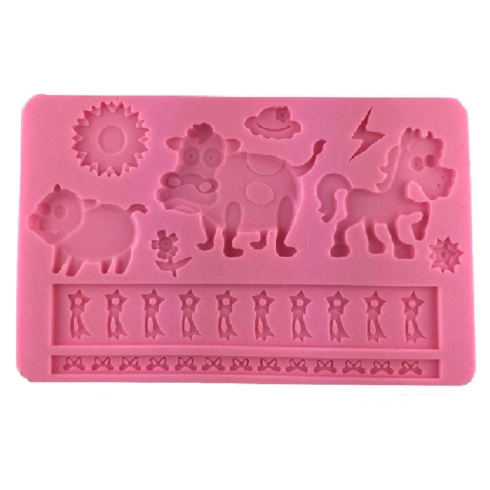 Silicone fondant / sugar paste mould, Farm animal cow, horse, pig, mould size 18x12cm