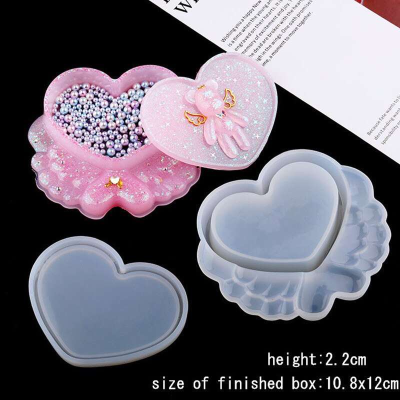 Heart Jewelry Trinket Box silicone resin mould, 12x10.5x2cm