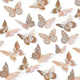 Wall Sticker Decorating  Butterfly Rose gold  12pc