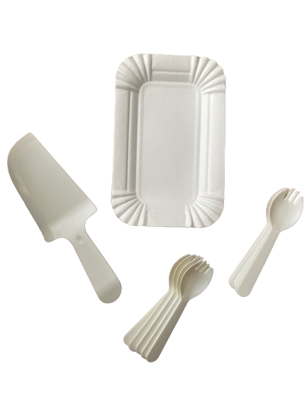 Party Paper Plate, Cake lifter and Forks White