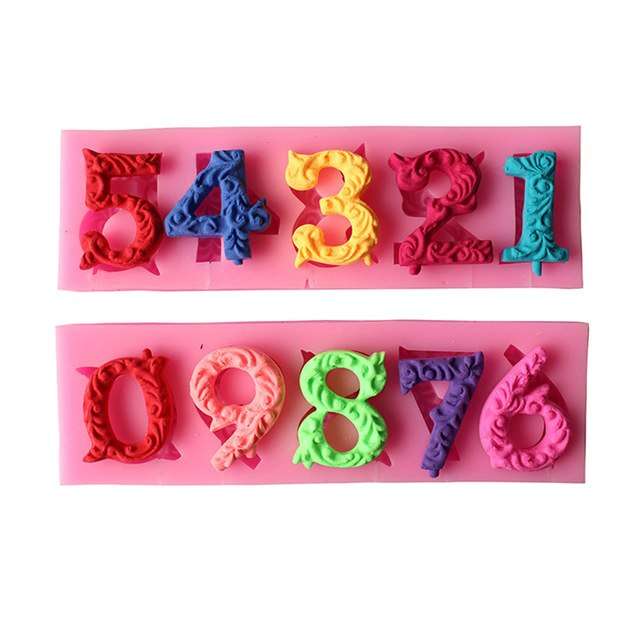 Fancy numbers silicone mould, +- 3.5x3cm