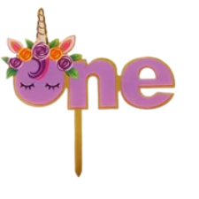 Nr135 Acrylic Cake Topper One Unicorn Mirror Gold