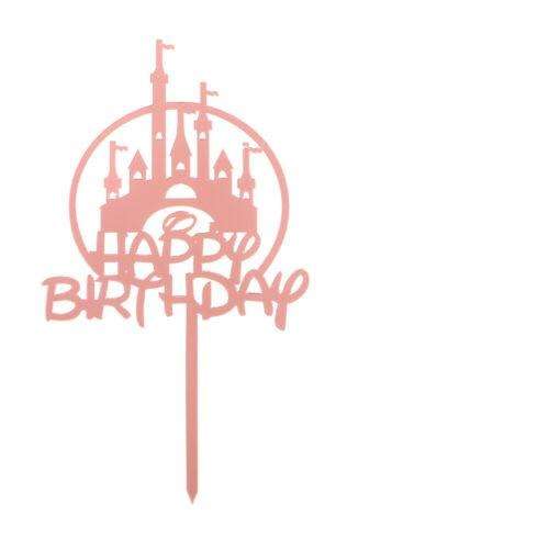 Nr175 Acrylic Cake Topper Happy Birthday Disney Castle Pink