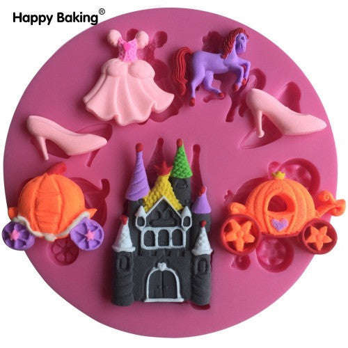 Cinderella set silicone mould, for fondant, size of mould 9.5cm