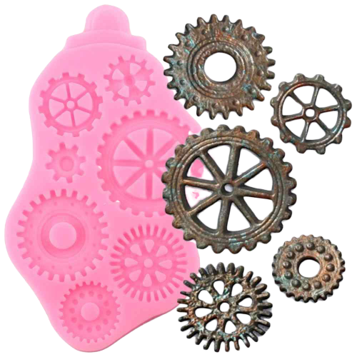 Steampunk Gears Fondant silicone mould, Biggest Gear: 5.8cm