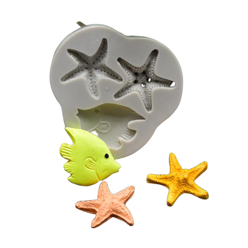 Starfish and fish silicone mould, fish 4.3x3.5cm