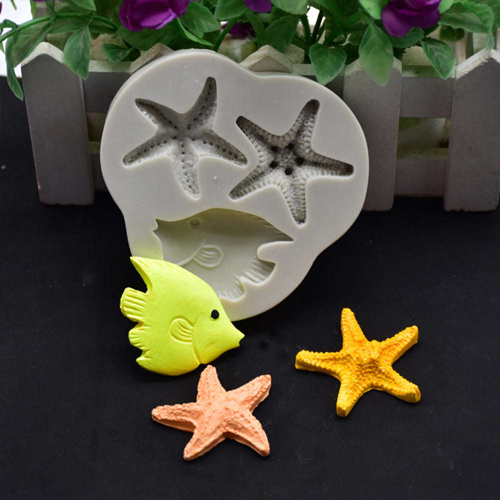 Starfish and fish silicone mould, fish 4.3x3.5cm