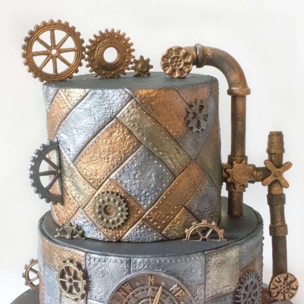 Steampunk Metal Plate Fondant silicone mould, 9.7x9.7cm