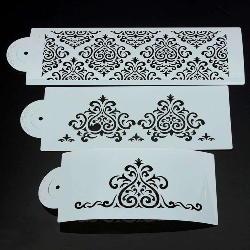 Damask cake stencil set