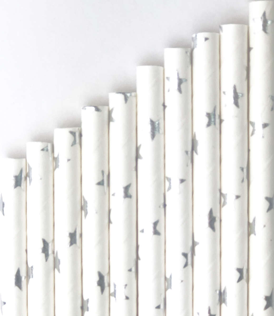 Paper straws 24 piece, silver stars
