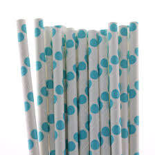 Paper straws 12 piece, Blue dots