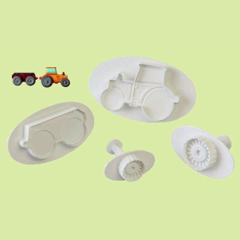 Large Tractor Fondant plunger Cutter, Tractor 8.5x6, Wheels 3.4cm, 2.5cm