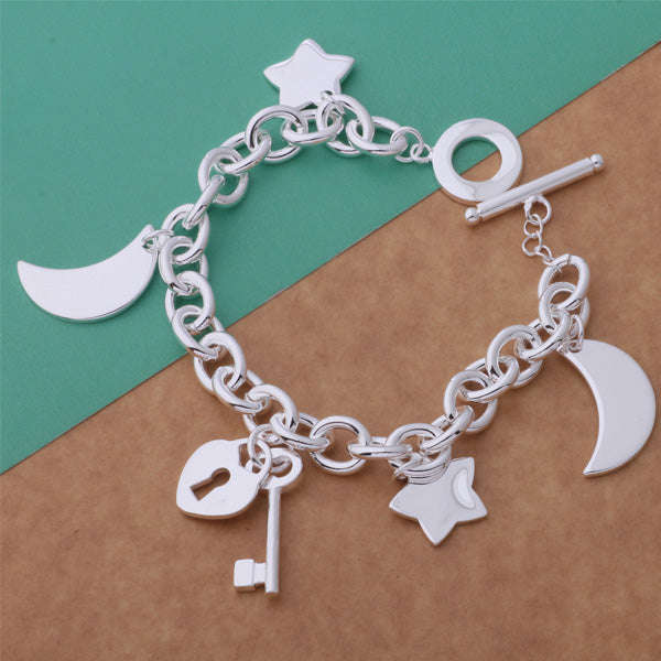 Silver Star Moon Charm Bracelet- LS AB248