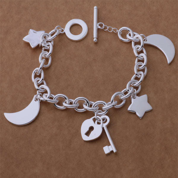 Silver Star Moon Charm Bracelet- LS AB248