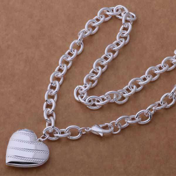 Silver Heart Locket Necklace- LS AN746