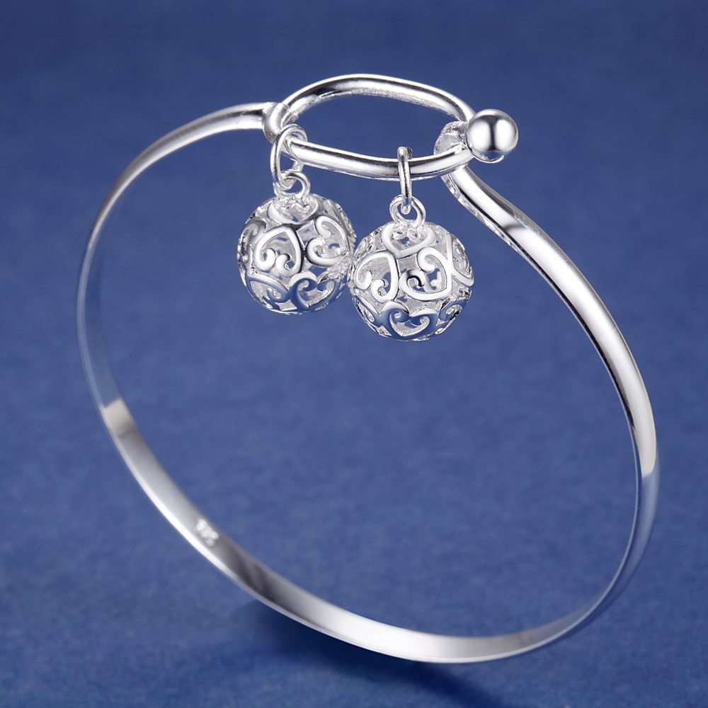 Lucky Silver - Silver Designer Bangle with Filigree Hollow Balls - LOCAL STOCK - LS013