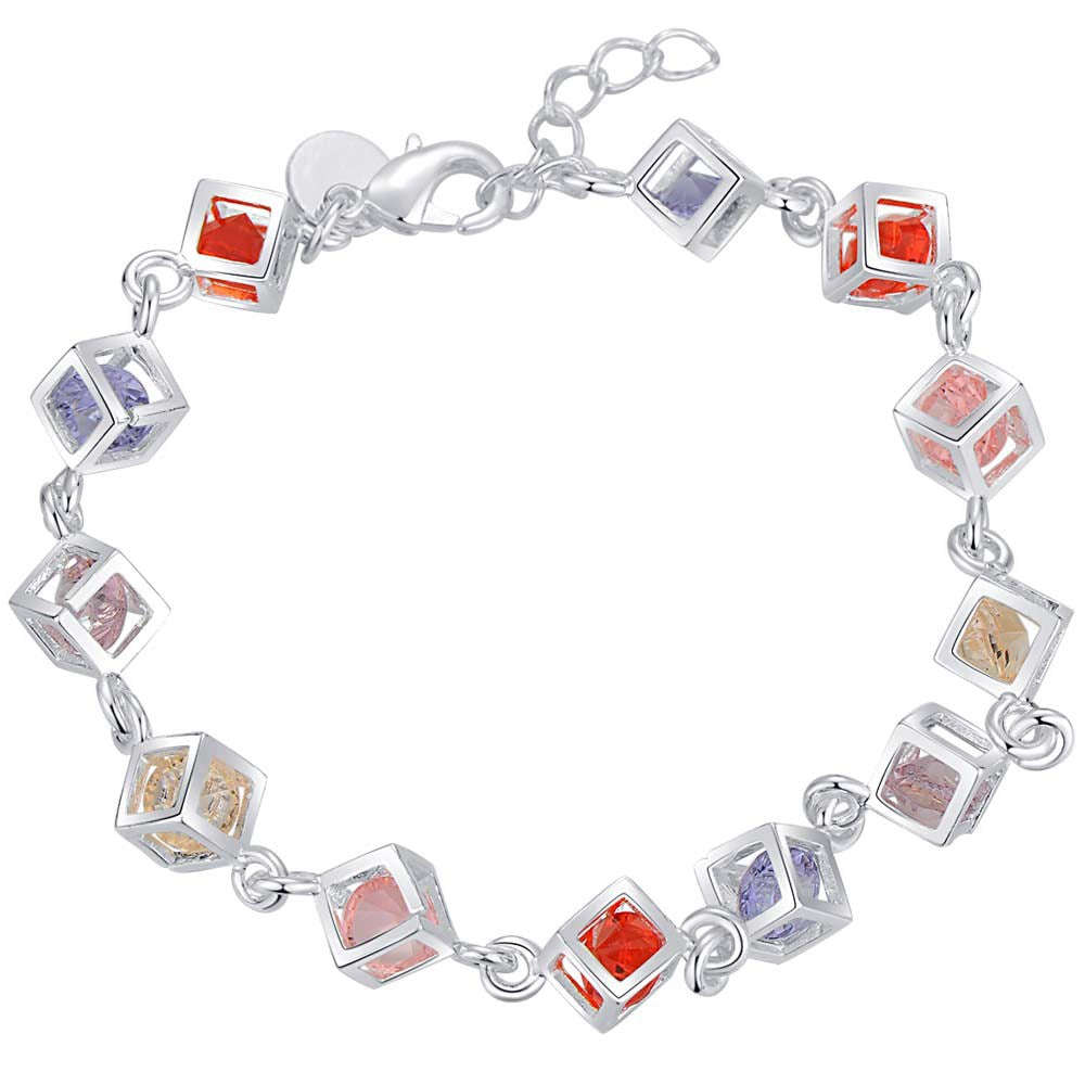 Lucky Silver - Silver Designer Austrian Crystal Bracelet - Multi Colour - LOCAL STOCK - ... - 0.6 8"
