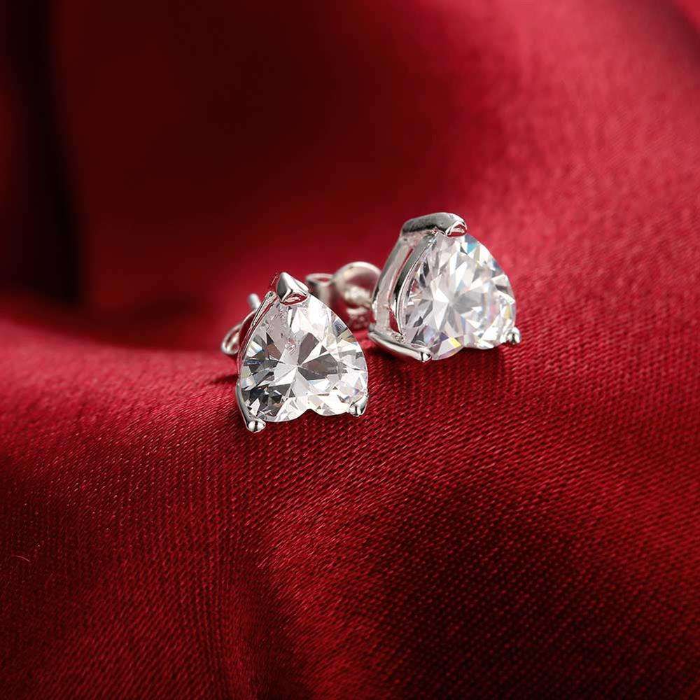 Lucky Silver - Silver Designer CZ Heart Earrings - LOCAL STOCK - LSE087