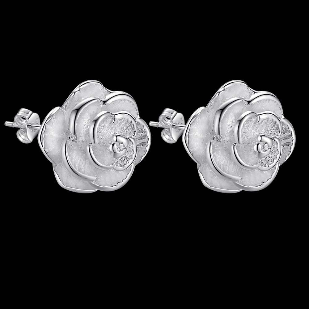 Lucky Silver - Silver Designer Rose Stud Earrings - LOCAL STOCK - LSE283