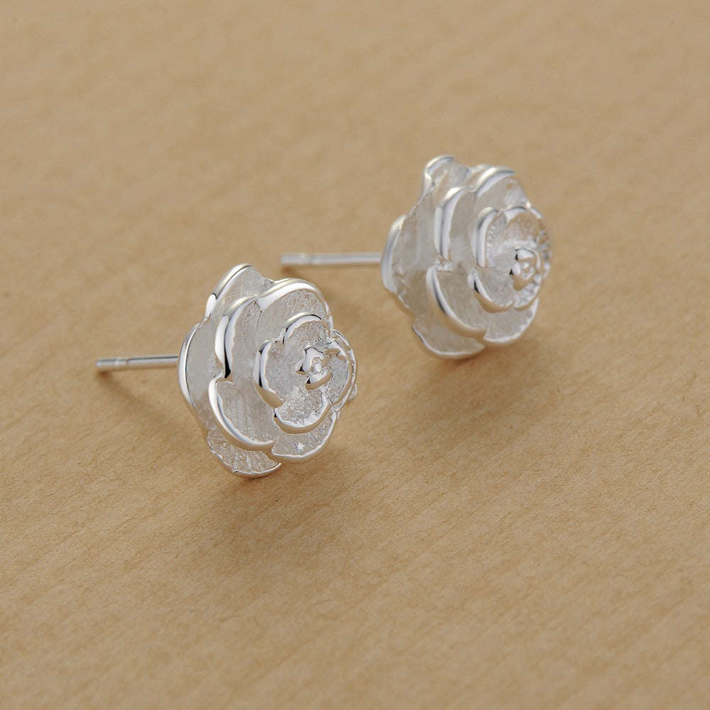 Lucky Silver - Silver Designer Rose Stud Earrings - LOCAL STOCK - LSE283