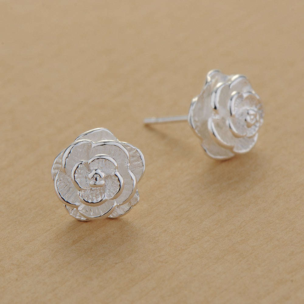 Lucky Silver - Silver Designer Rose Stud Earrings - LOCAL STOCK - LSE283