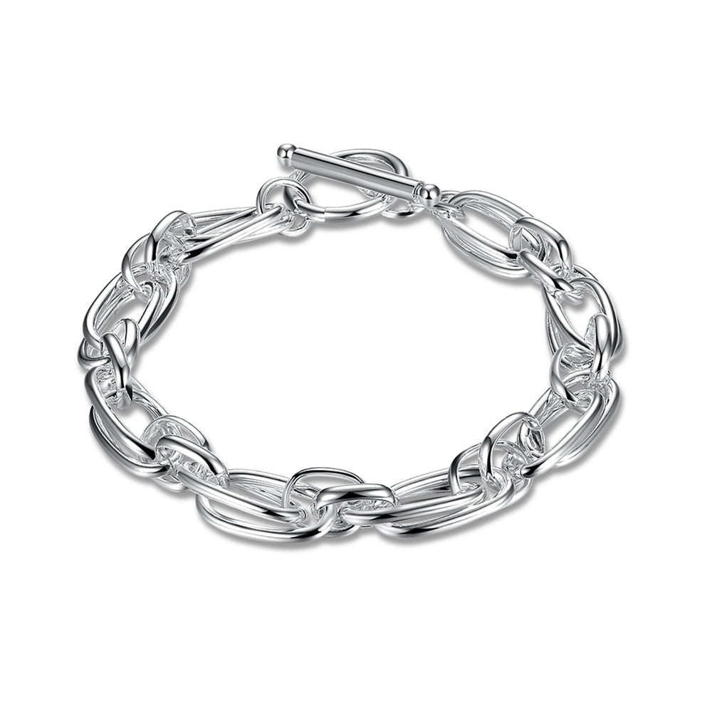 Lucky Silver - Silver Designer Double Oval Round Link Bracelet with Toggle Clasp - LOCAL ST... - 8IN