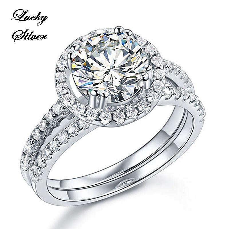 2 Carat Halo Ring Solid 925 Sterling Silver Bridal Wedding Engagement Ring Set - LS CFR8218