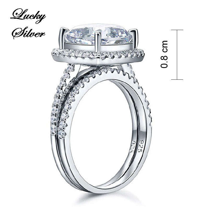 Lucky Silver - Silver Designer 5 Ct Cushion Cut Wedding Ring Set 925 Sterling Silver - LOCAL STOC...