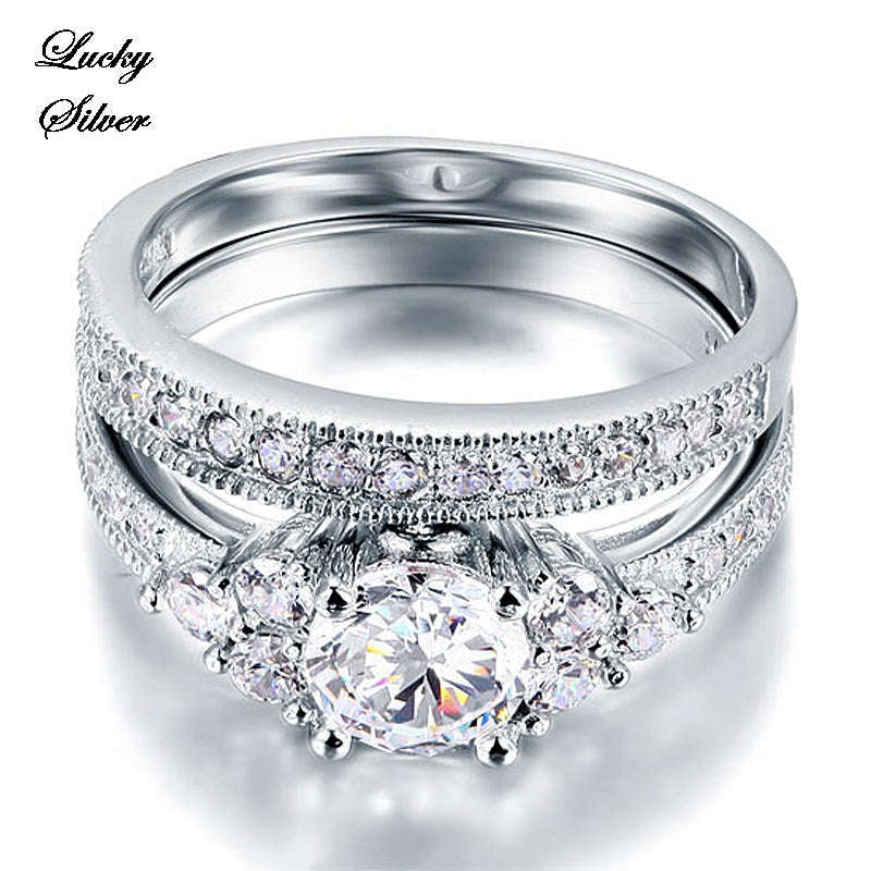 1 Carat Vintage Style Solid 925 Sterling Silver Bridal Wedding Engagement Ring Set - LS CFR8102