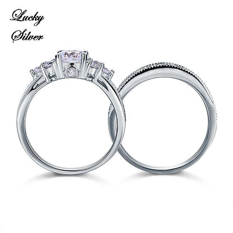 1 Carat Vintage Style Solid 925 Sterling Silver Bridal Wedding Engagement Ring Set - LS CFR8102