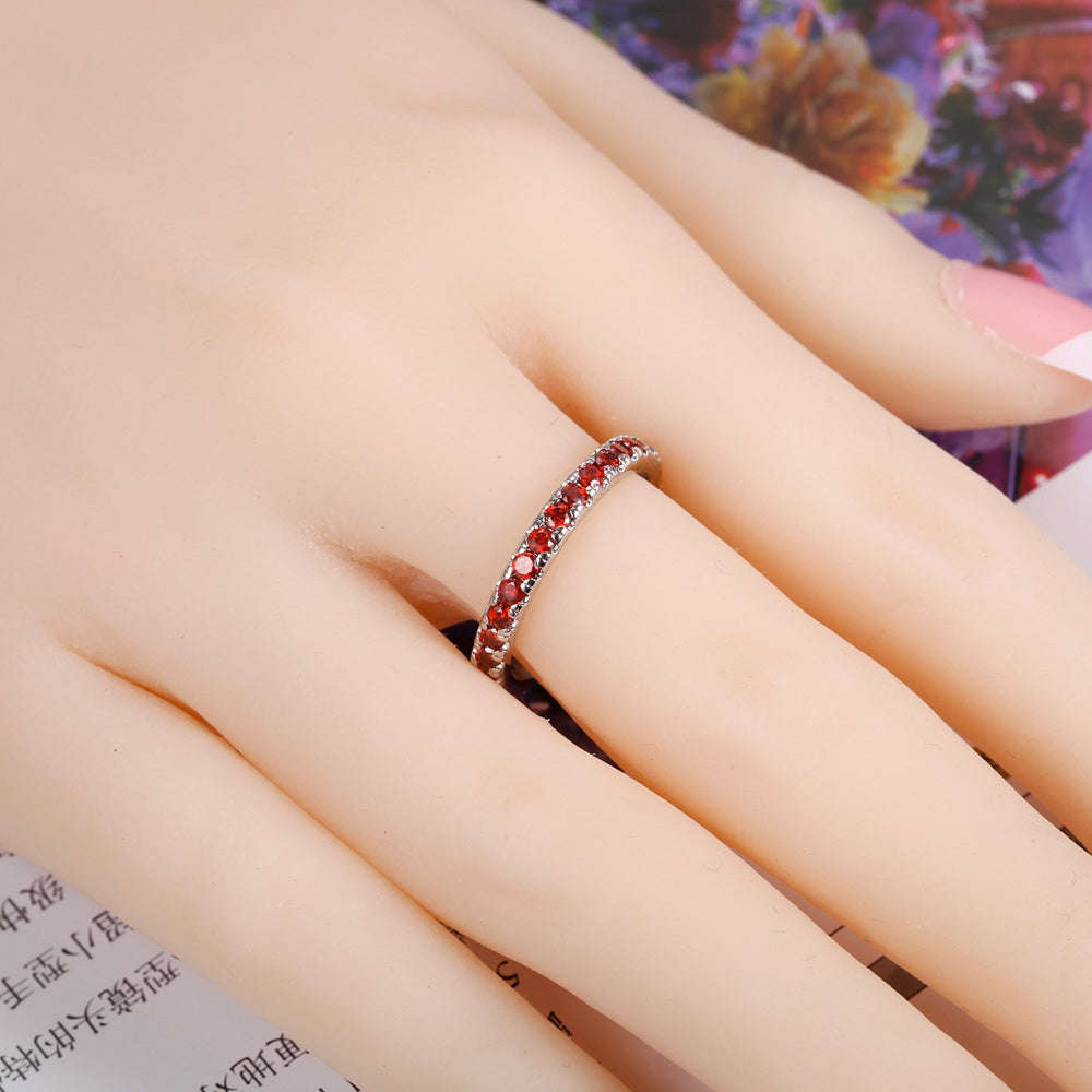 White Gold Plated Ring with Red Jewels LSJ670 - 9