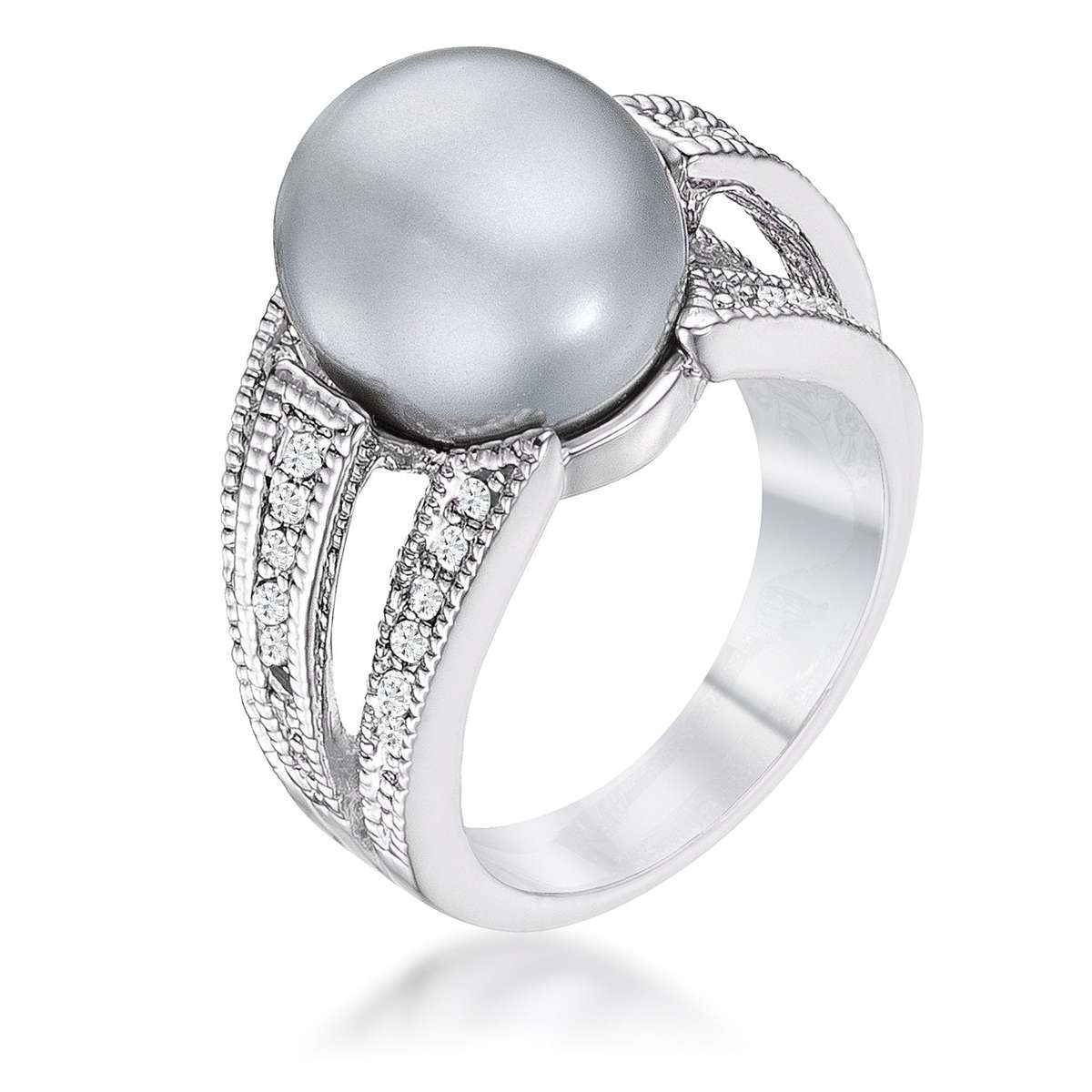 Simulated Gray Pearl Bridal Ring - R08268R-C82