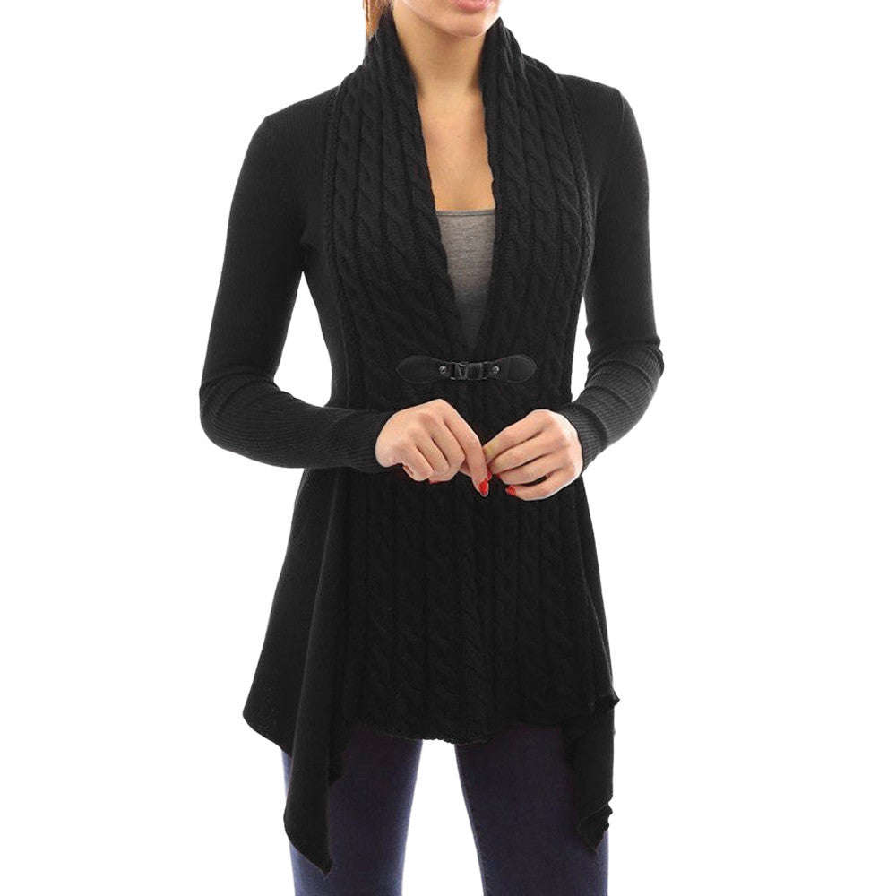 Women  Long Sleeve Sweater Casual Knitted Cardigan Outwear - black / M