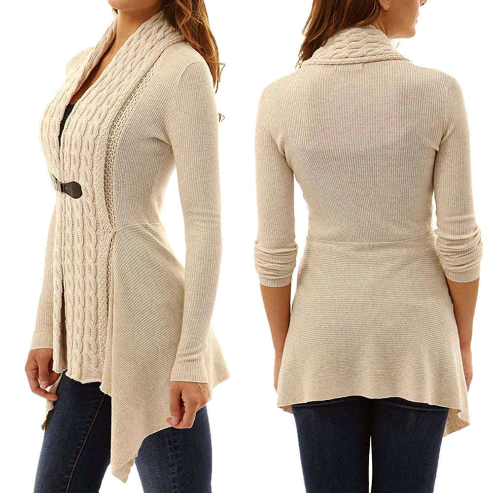 Women  Long Sleeve Sweater Casual Knitted Cardigan Outwear - khaki / M