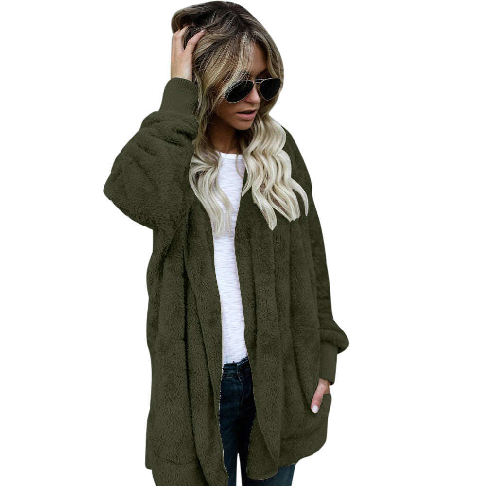 Women Hooded Long Coat Jacket Hoodies Parka Outwear Cardigan Coat - Pink / M
