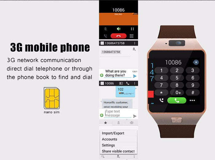 FBQW09 Full Android 3G/WiFi Smartwatch-Phone - Black