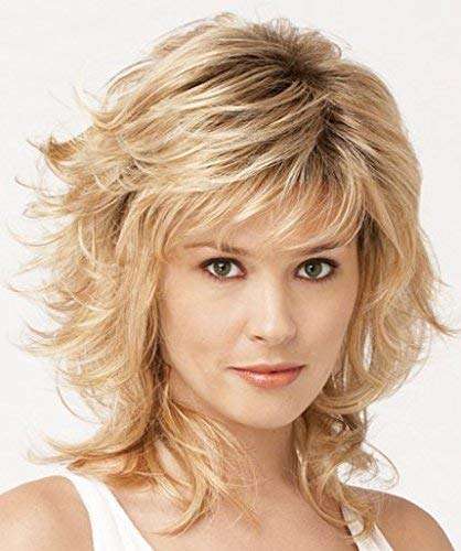 QianBaiHui Women's Wigs Blonde Medium Length Wavy Layered...