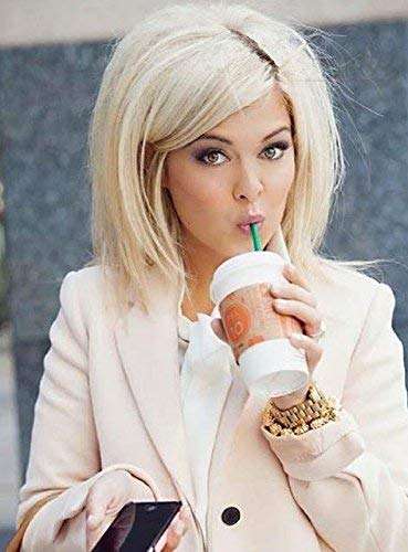 Short Bleached Blonde Wigs Straight Wigs for Women Middle...
