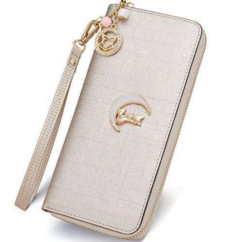 FOXER Womens Leather Wallet Bifold Clutch Wallet Zipper Wallets With Wristlet