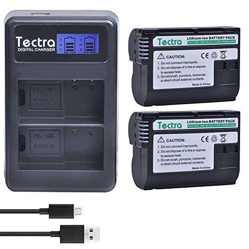Tectra 2 Pack Nikon EN-EL15/EN-EL15A Replacement Battery + Rapid LCD Display Dual USB Charger for Ni