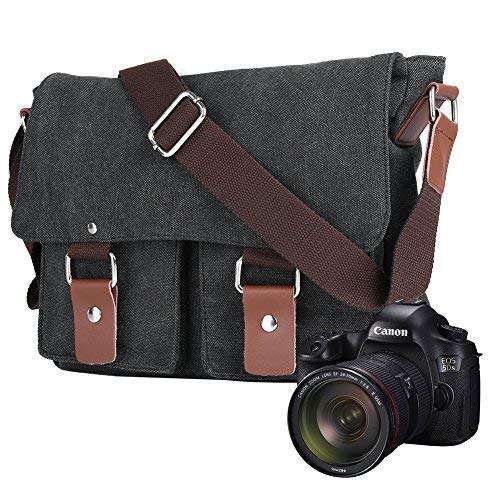 ALLCACA Canvas Camera Bag Waterproof SLR Messenger Bag Unisex Shockproof Camera Cross Body Bag with