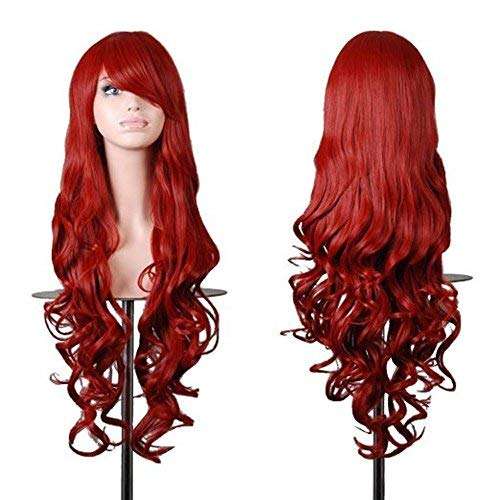 Kissparts Women Wigs 32 Inch Dark Red Wavy Cosplay Wig...