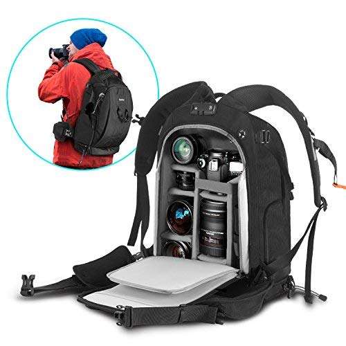 Camera Backpack 21  x 15  x 9  Waterproof Camera Bag with Rain Cover, YKK Lockable Zipper, Skid-proo