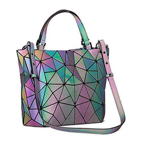 Geometric Luminesk Purse and Handbag for Women Holographic Bag Top-Handle with Zipper Closure Messen
