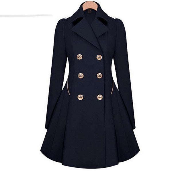 Women's Stylish Navy Notched Solid Coat jacket - M / Navy