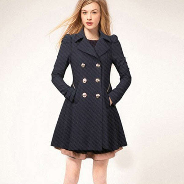 Women's Stylish Navy Notched Solid Coat jacket - M / Navy